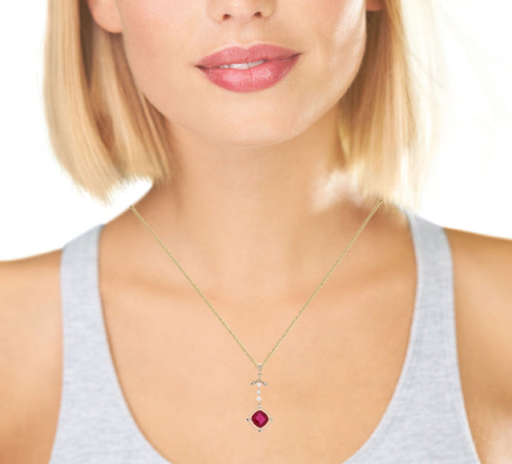 Lavalier Synthetic Ruby Pendant 14K Yellow Gold