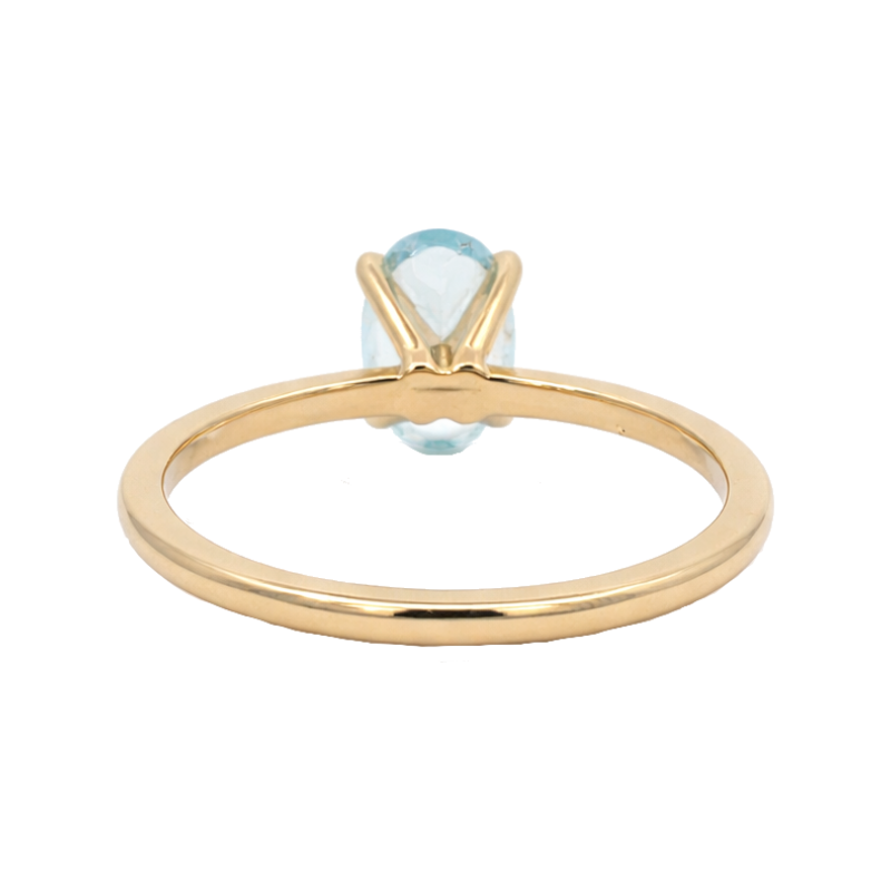 Solitaire Oval 1CT Natural Aquamarine Ring 14K Yellow Gold