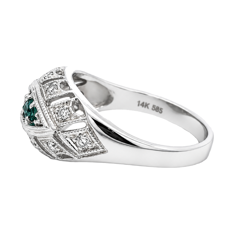 Lab Alexandrite &amp; Diamond Filigree Halo Ring 14K White Gold
