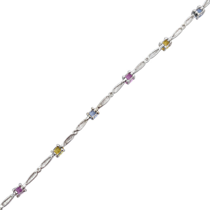 Multi Color Sapphire Bracelet 2.16CT 14K White Gold Rainbow