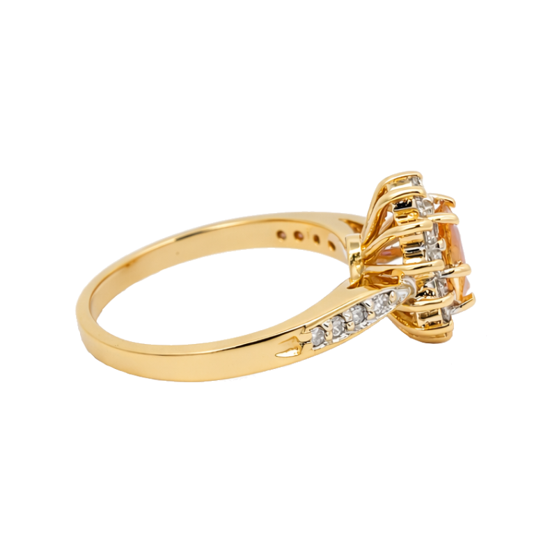 Citrine Diamond Halo Flower Ring 14K Yellow Gold .62CT