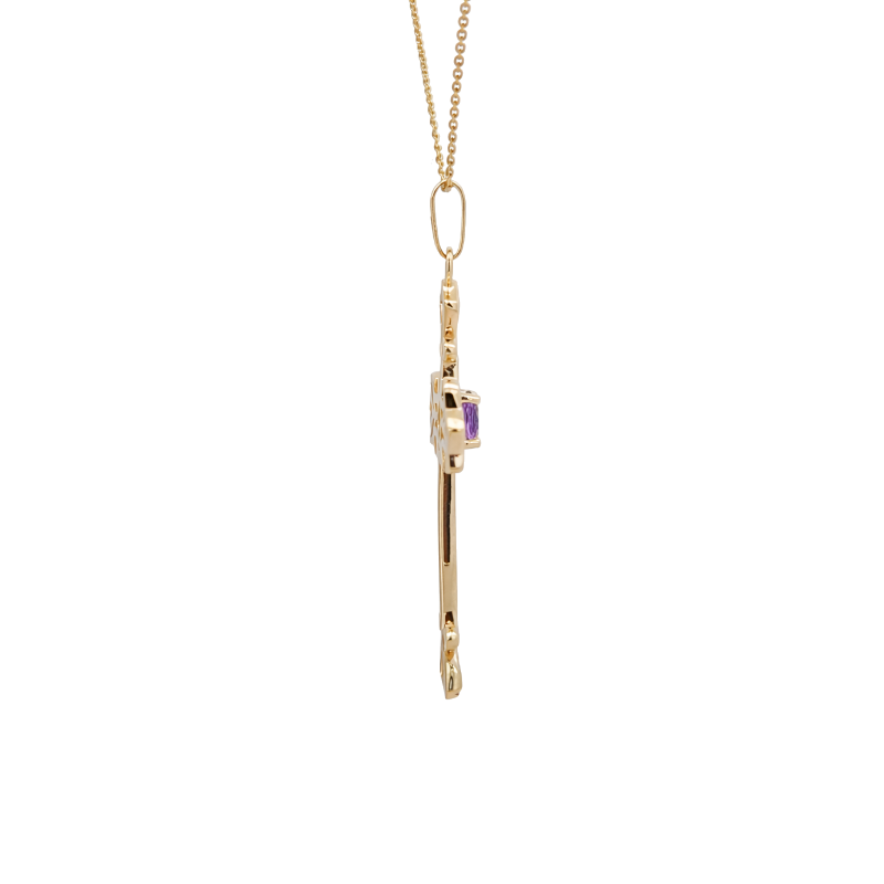 Amethyst Filigree Cross Pendant 14K Yellow Gold .48CT