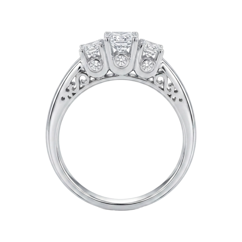 Three Stone Natural Princess Diamond 1CTW Anniversary Ring 14K White Gold