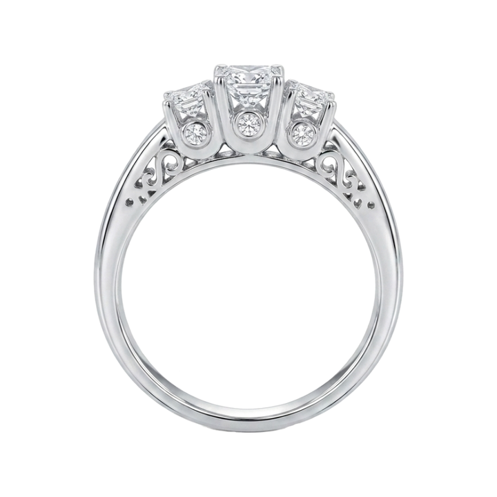Three Stone Natural Princess Diamond 1CTW Anniversary Ring 14K White Gold