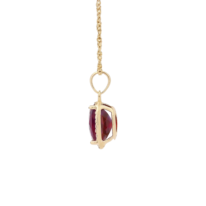 Radiant Garnet Diamond Halo Pendant 14K Yellow Gold 2.41CT