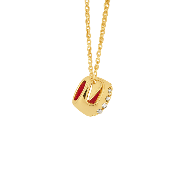 Radiant Ruby Diamond Halo Pendant 14K Yellow Gold .32CT
