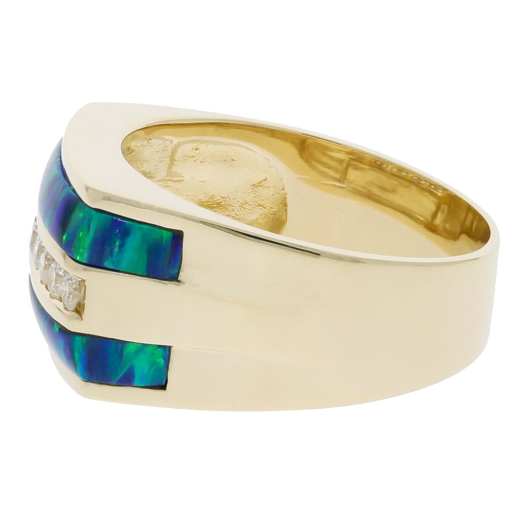 Men's Modern Synthetic Opal Inlay Ring 14K Yellow Gold