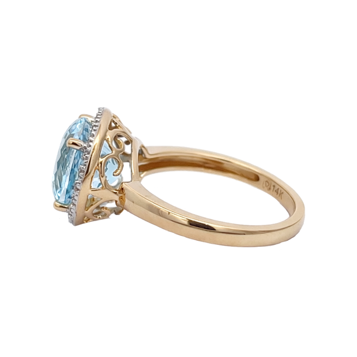 Aquamarine Diamond Halo Ring 14K Two Tone 3.36CT
