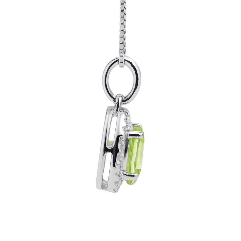Peridot Diamond Halo Pendant 14K White Gold 1.04CT