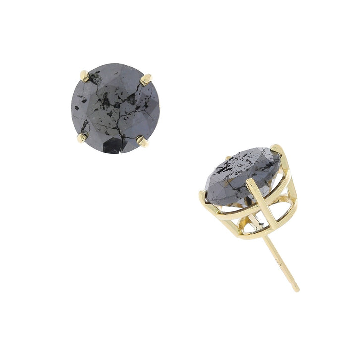 Black Diamond Stud Earrings 14K Yellow Gold 7.22CTW