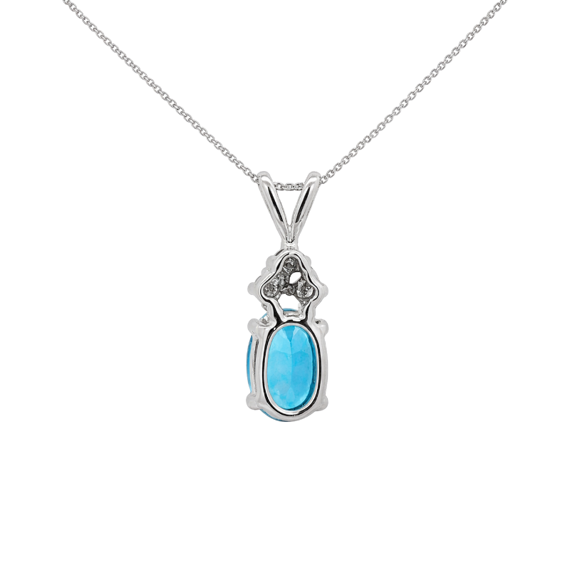 Swiss Blue Topaz & Diamond Pendant 14K White Gold 1.60CT