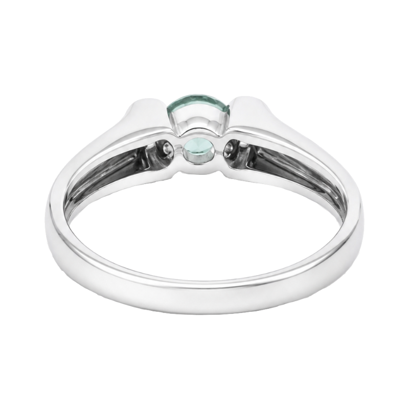 Lab Grown Round Alexandrite Diamond Semi Bezel Ring 14K White Gold