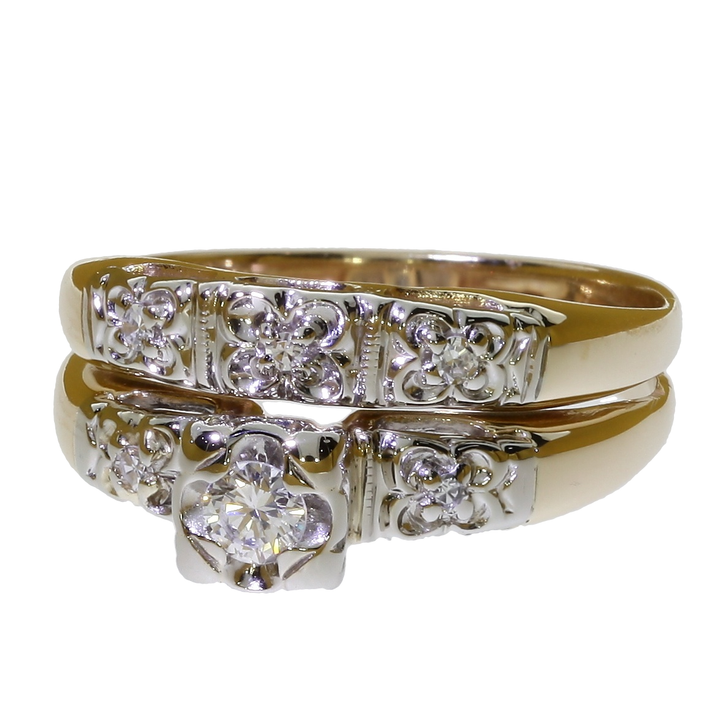 Vintage Diamond Wedding Set 14K Two Tone