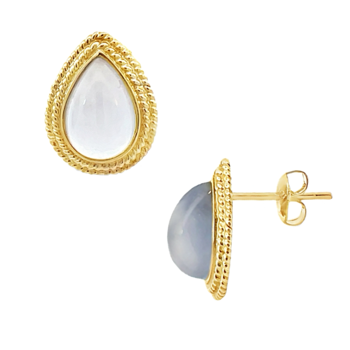 Pear Cabochon Moonstone 14K Yellow Gold Studs