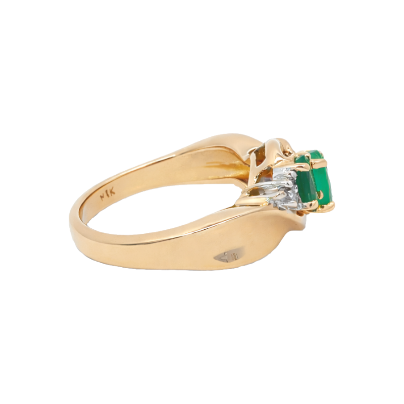 Emerald 3-Stone Diamond Ring 14K Yellow Gold .98CTW