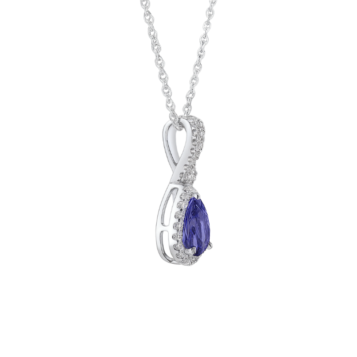Modern Tanzanite Diamond Swirl Pendant in 14K White Gold .65CT