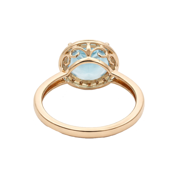 Aquamarine Diamond Halo Ring 14K Two Tone 3.36CT