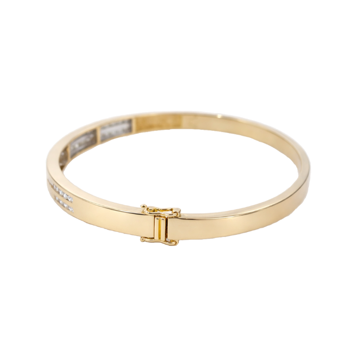 Diamond Channel Set Bangle Bracelet 18K Yellow Gold 1.44CTW
