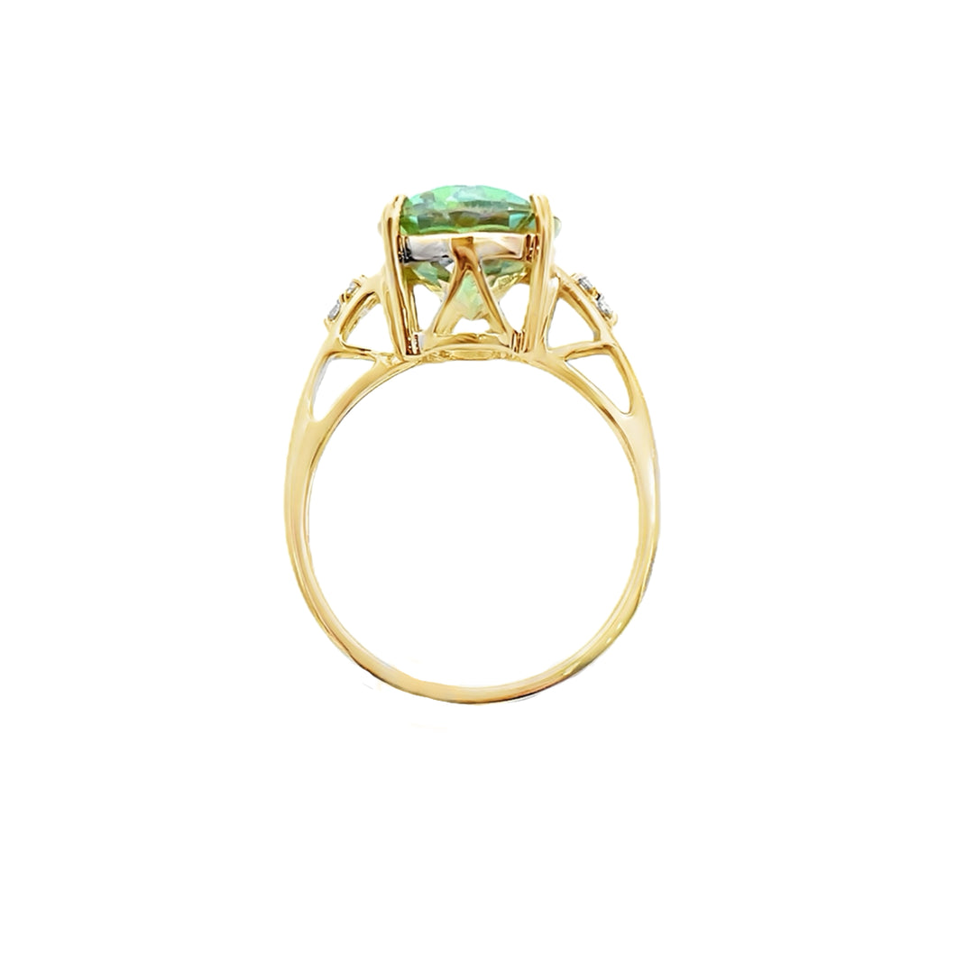 Mystic Topaz Ring with Diamond Trios 14K Yellow Gold