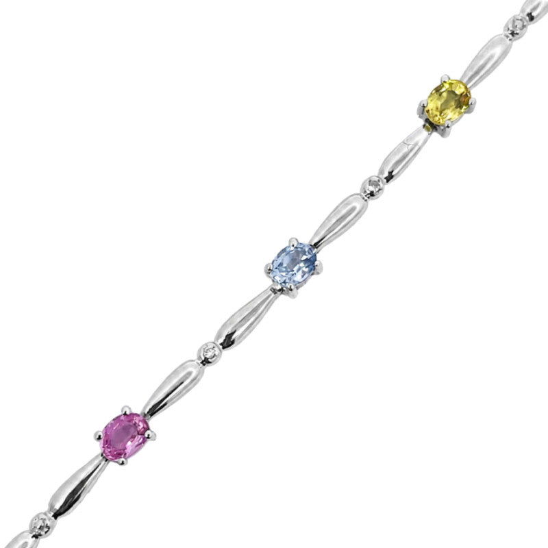 Multi Color Sapphire Bracelet 2.16CT 14K White Gold Rainbow