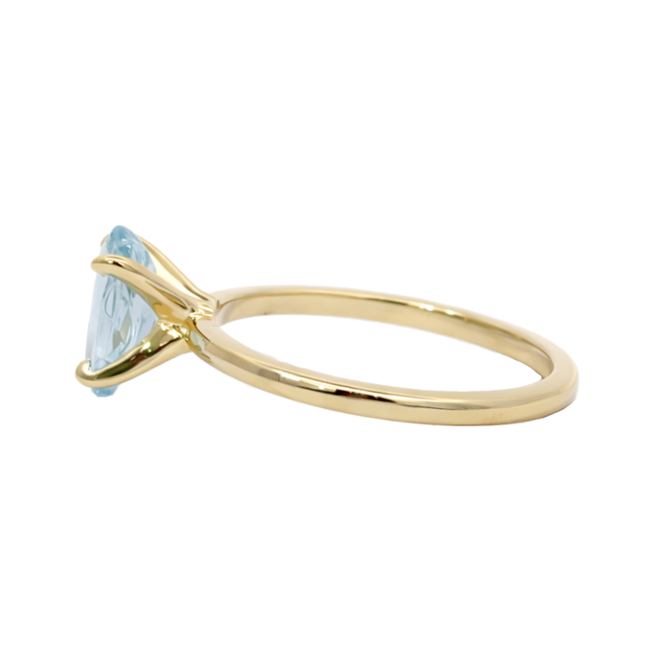 Solitaire Oval 1CT Natural Aquamarine Ring 14K Yellow Gold