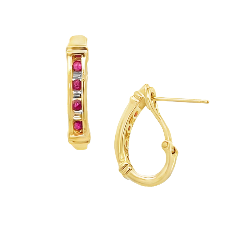 Ruby Diamond Half Hoops 10K Yellow Gold