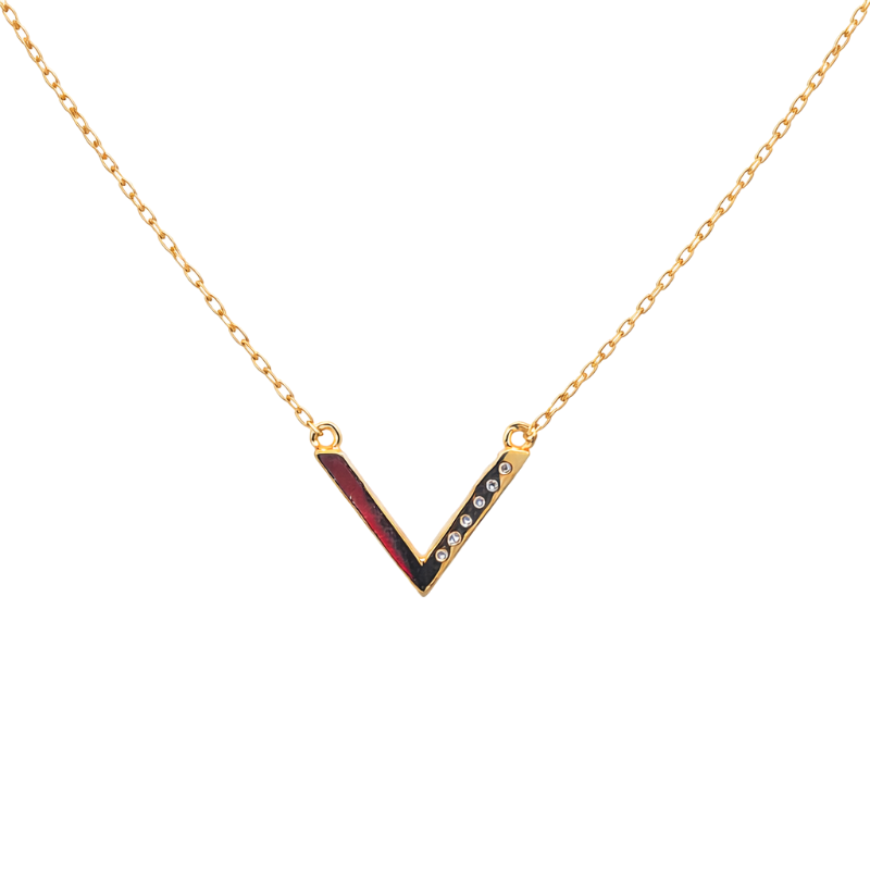 Chevron Diamond Necklace 14K Yellow Gold .006CTW