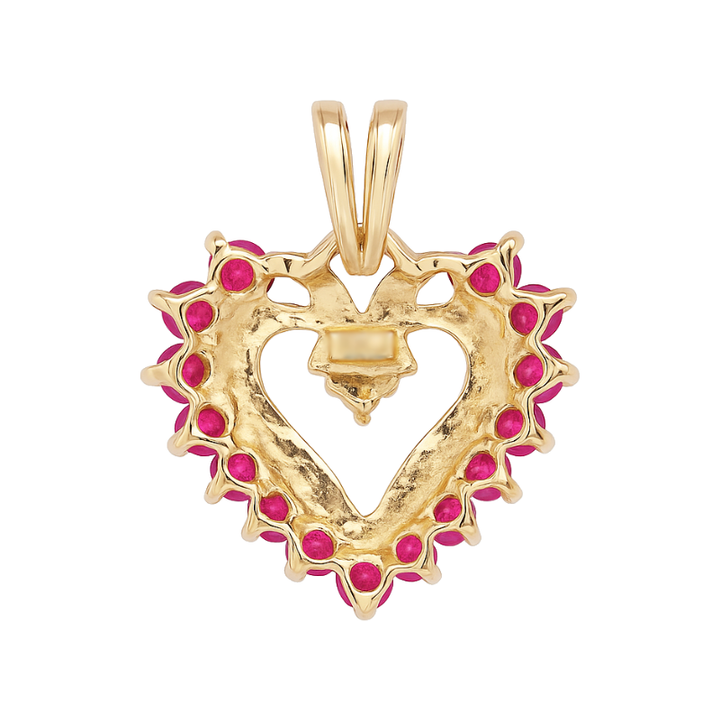 Open Heart Ruby & Diamond Pendant 10K Yellow Gold .38CTW