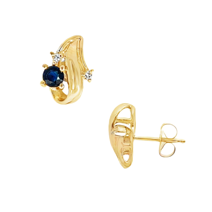 Sapphire Diamond Swirl Studs 14K Yellow Gold .42CTW