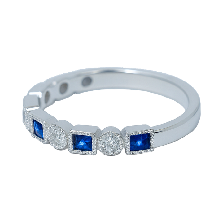 Sapphire Diamond Band 14K White Gold .43CTW
