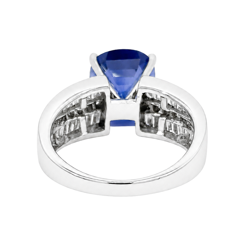 Lab Sapphire Diamond Ring 6.18CT 14K White Gold Cushion