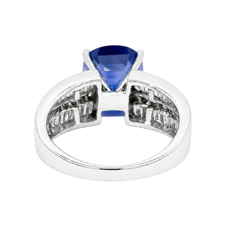 Lab Sapphire Diamond Ring 6.18CT 14K White Gold Cushion