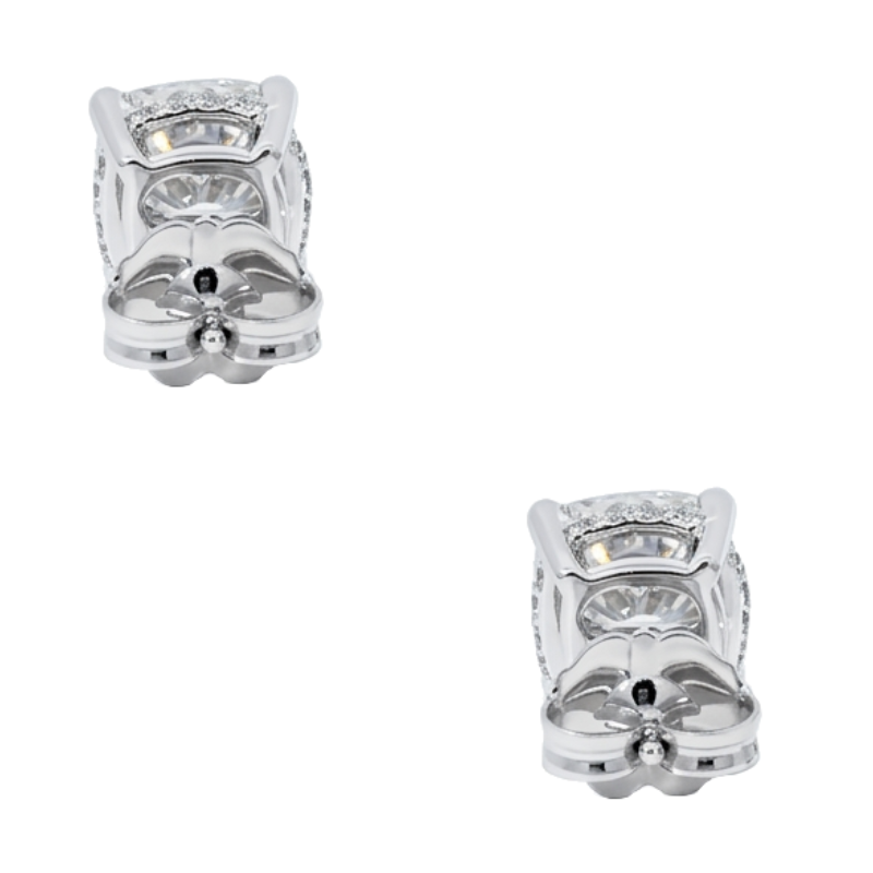 Cushion 2.50CTW Lab Grown Diamond Hidden Halo Studs 14K White Gold