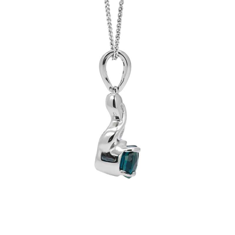 Blue Sapphire & Diamond Pendant 14K White Gold 1.05CT
