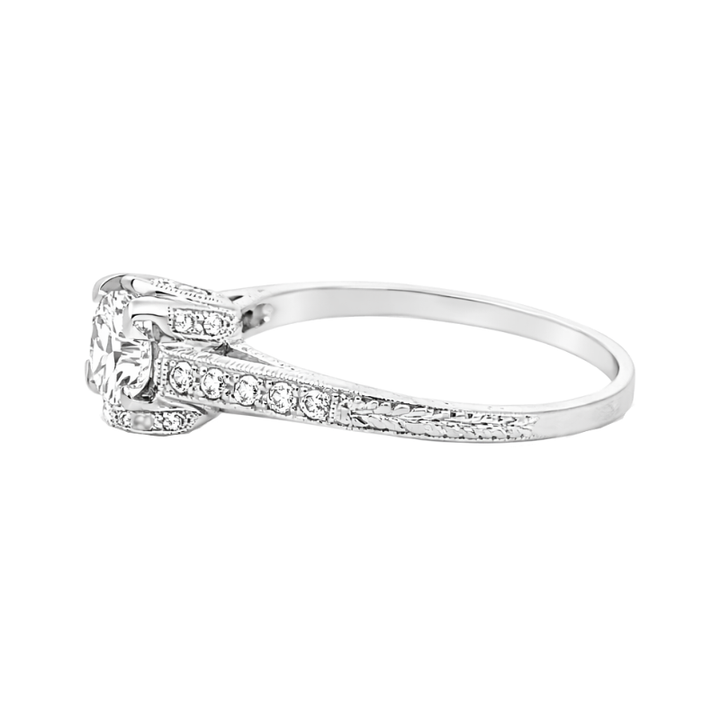 Tulip Diamond Engagement Pavé Ring 14K White Gold 1.02CT