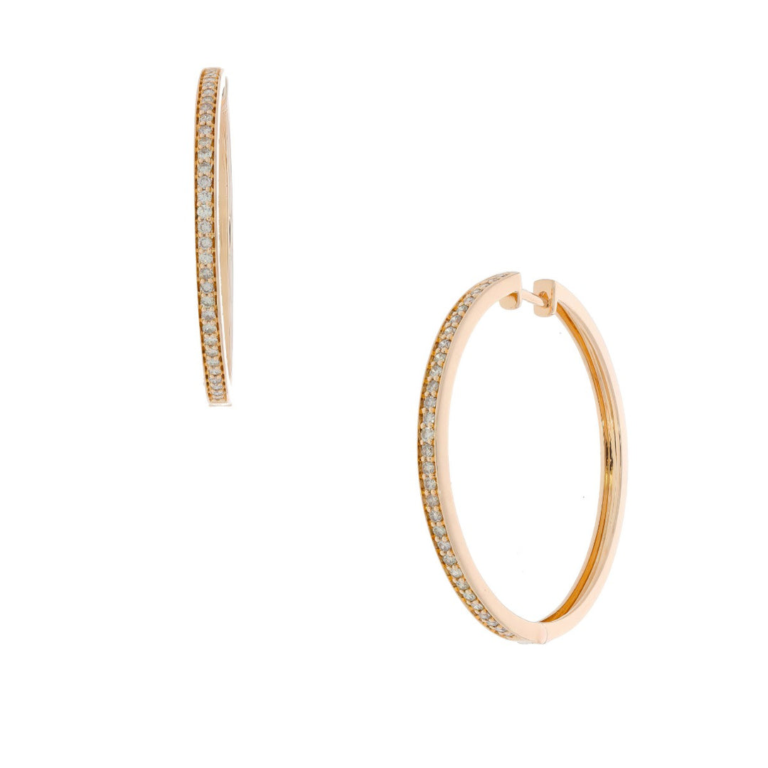 Diamond Hoop Earrings 14K Rose Gold 1.24CT 38MM