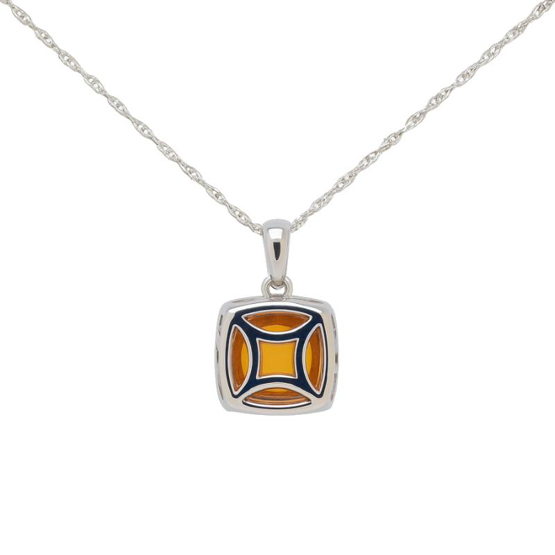 Citrine Diamond Halo Drop Pendant 14K White Gold 1.33CT