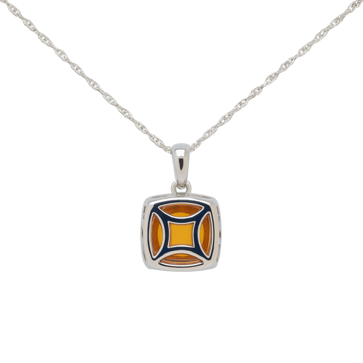 Citrine Diamond Halo Drop Pendant 14K White Gold 1.33CT