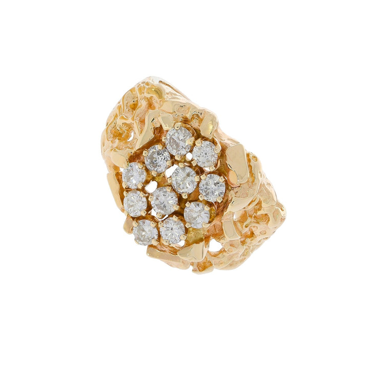 Diamond Cluster Nugget Style 14K Yellow Gold 0.77ctw