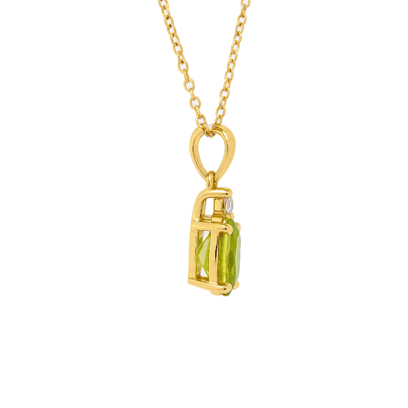 Peridot Drop Pendant with Diamond Accents 14K Yellow Gold 1.15CT