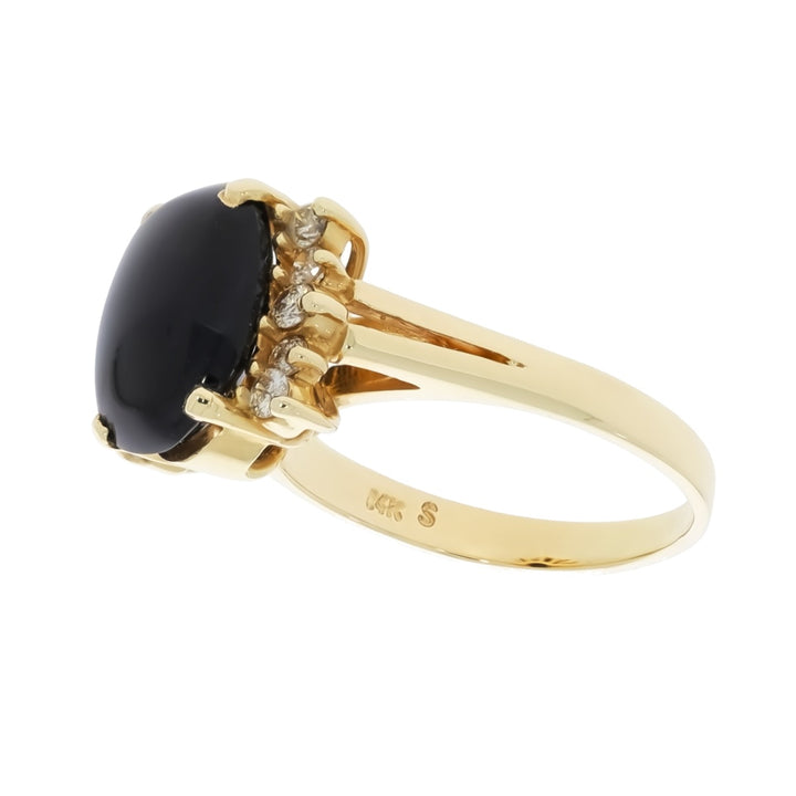 Onyx Diamond Ring 14K Yellow Gold