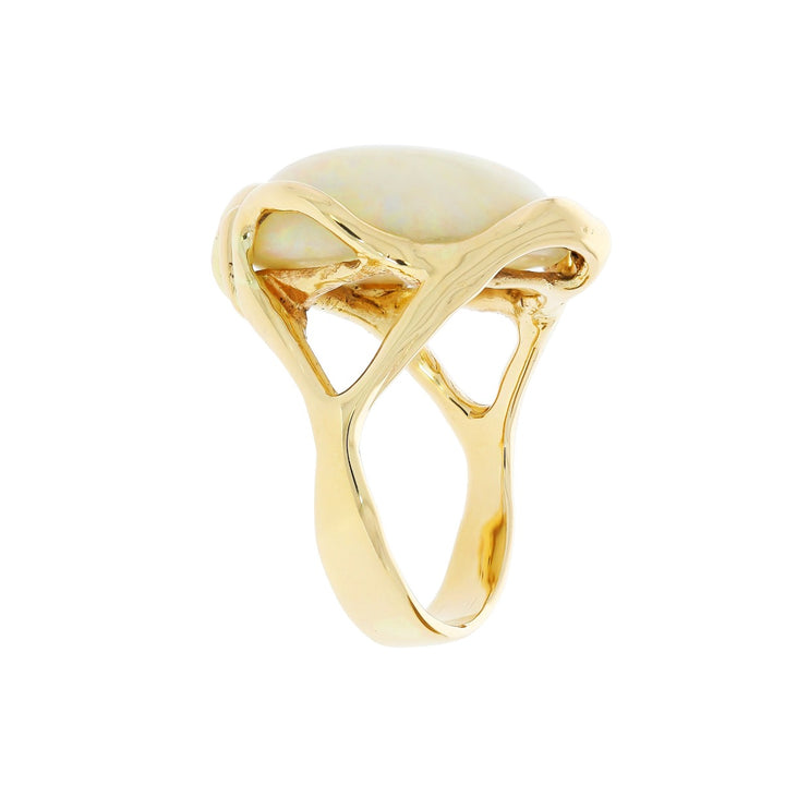 White Opal 14K Yellow Gold Ring 11 CT