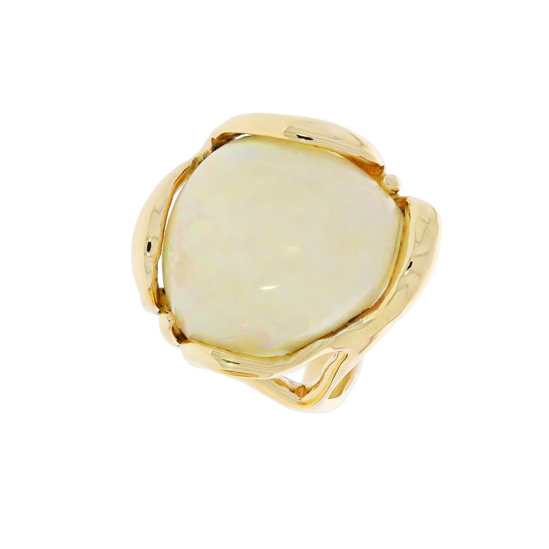 White Opal 14K Yellow Gold Ring 11 CT