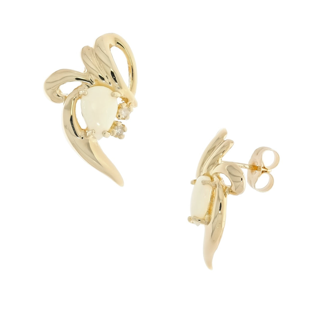 Opal Diamond Swirl Earrings 14K Yellow Gold