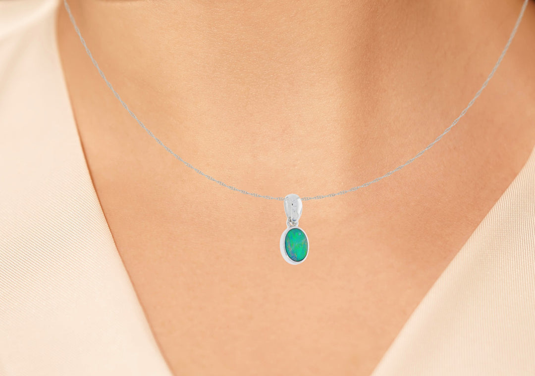 Opal Bezel Pendant 14K White Gold .38CTW