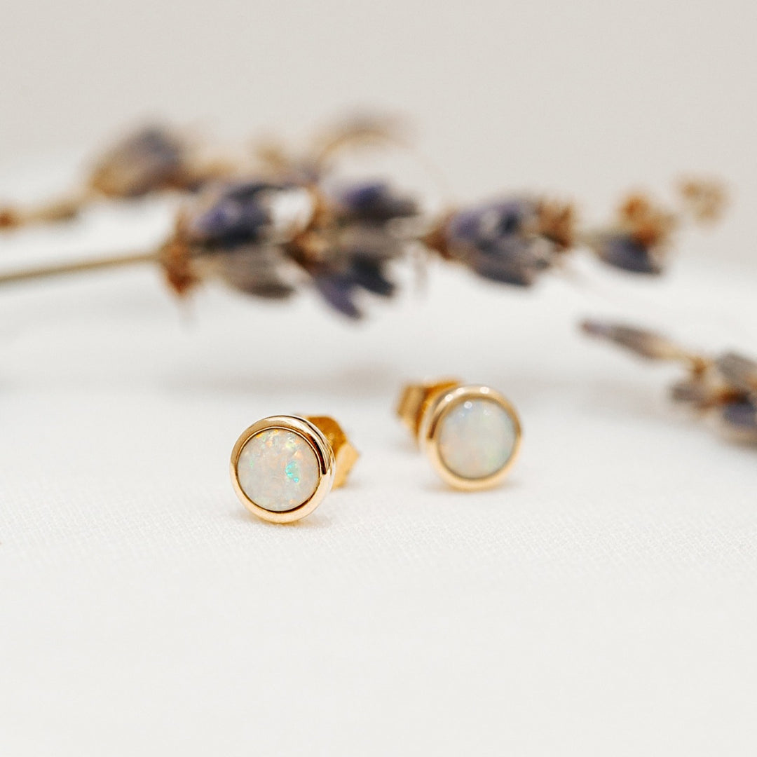 Opal Stud Earrings 14K Yellow Gold