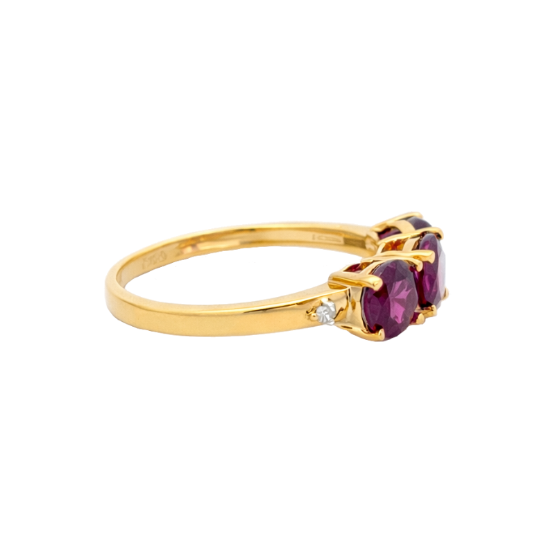 Rhodolite Garnet 3 Stone Ring 10K Yellow Gold 1.81CTW