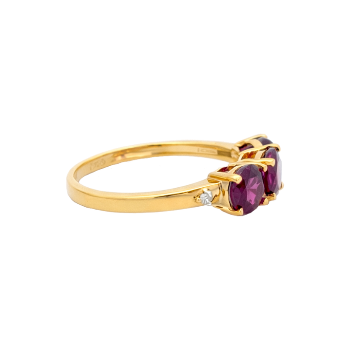 Rhodolite Garnet 3 Stone Ring 10K Yellow Gold 1.81CTW