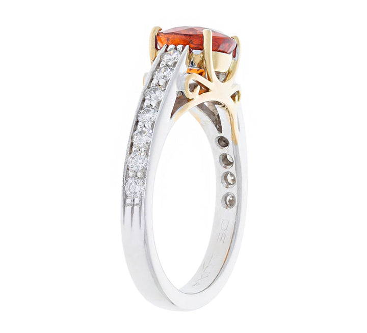 Orange 2.52ct Sapphire Diamond Ring 14K Two Tone Gold