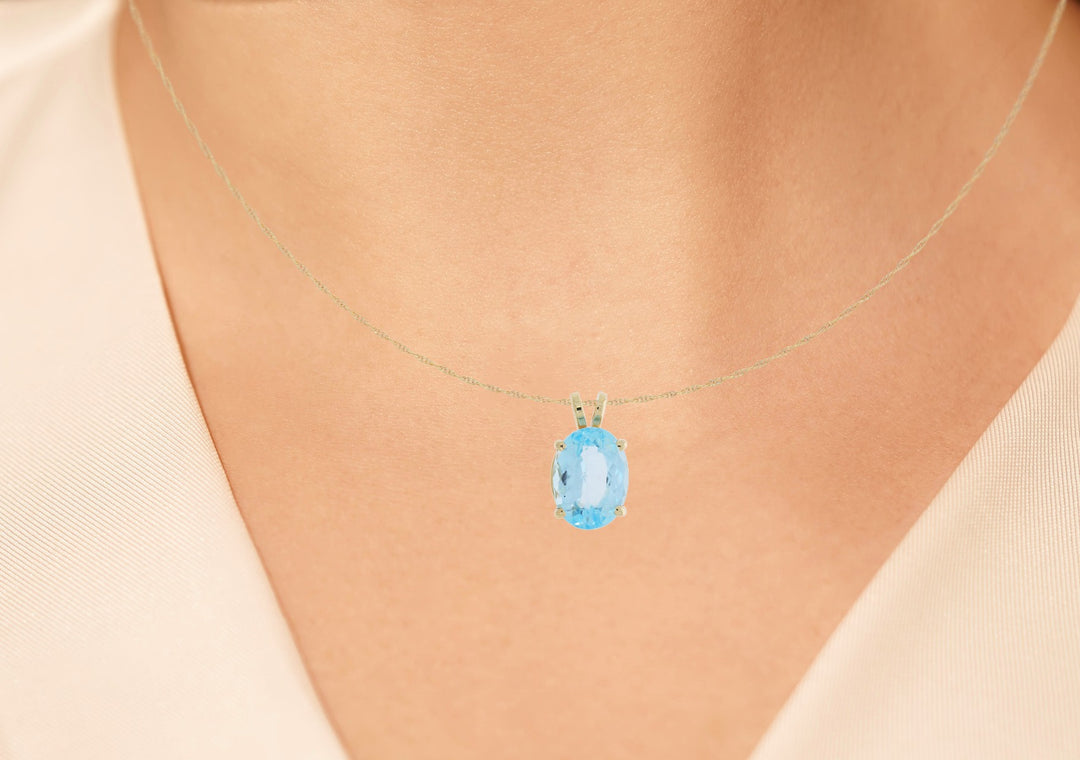 Oval Aquamarine Pendant 14K Yellow Gold 6.70CT